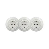 Kliklap - Trostruka retro zidna uticnica sa okvirom SCHUKO 230V, keramicka, bela