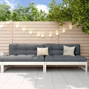 Vidaxl Vrtni sredinski kavč siv 2 kosa bela 120x80 cm trdna borovina