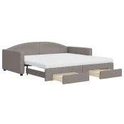 Vidaxl Izvlečna dnevna postelja s predali taupe 100x200 cm blago