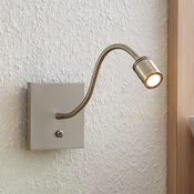 Lindby LED stenska svetilka Legera, 11 cm, nikljeva barva, gibljiva roka - Dnevna soba/jedilnica - Sodobni - satenast nikelj - Kovina