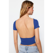 Trendyol Sax Decollete Crop Cotton Stretch Knitted Blouse