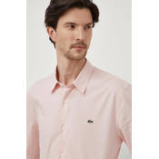Pamucna košulja Lacoste za muškarce, boja: ružicasta, slim, s klasicnim ovratnikom