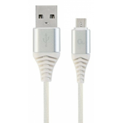 GEMBIRD CC-USB2B-AMmBM-1M-BW2 Gembird Premium cotton braided Micro-USB charging -data cable,1m, silver/white