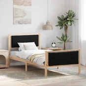 Krevetna konstrukcija s uzglavljem Crna 90 x 200 cm tkanina Smeđa