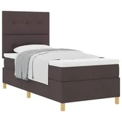 Vidaxl Postelja z vzmetnico z vzglavjem Temno rjava 80 x 200 cm blago