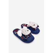 Childrens slippers with thick soles with teddy bear, dark blue Dasca