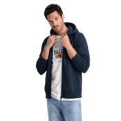OMBRE Moška raztegljiva bombažna jopa BASIC temno modra MDN126882 S