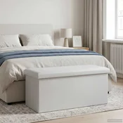 vidaXL Zložljiva shranjevalna klop Bela 180 kg 80 L 77 x 38 x 38 cm