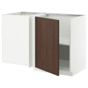 METOD Ugaoni podni ormaric s policom, bela/Sinarp smeda, 128x68 cm