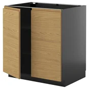 METOD Podni element s policama/2 vrata, Crnosiva/Voxtorp im. hrastovine, 80x60 cm