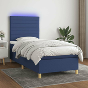vidaXL vidaXL Box spring postelja z vzmetnico LED modra 100x200 cm blago, (20898956)
