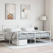 shumee vidaXL Kovinski posteljni okvir z vzglavjem in vznožjem bel 183x213 cm
