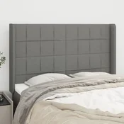 Vidaxl Vzglavje z ušesi temno sivo 147x16x118/128 cm blago