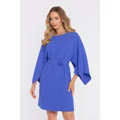 Made Of Emotion Womans Dress with loose sleeves and a decorative belt - blue