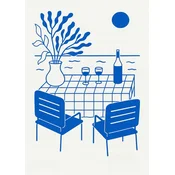 Plakat 20x31 cm minimalističen poletni vinski teraso morske počitnice moder A4