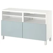BESTA TV-omarica z vrati, bela/Selsviken/Stubbarp svetla sivo modra, 120x42x74 cm