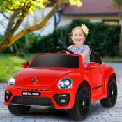 Costway Otroški VW Beetle avto z glasbo, 2 načina osvetlitve, 2.4G daljinski upravljalnik, rdeč