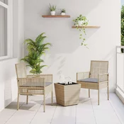 Set od 3 komada za vrt s jastučićima bež poly rattan