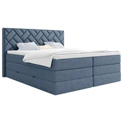 MID.YOU POSTELJA BOXSPRING 140 cm  x 200 cm , tekstil, leseni material temno modra