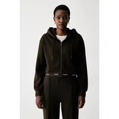 Mikina Calvin Klein Jeans Ls Terry Logo Waist Cropped Fz Hoodie Dark Coffee S