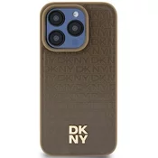 Ovitek DKNY DKHMP15MPSHRPSW iPhone 15 Plus 6.7 trda rjava zaščita z vzorcem usnja in kovinskim MagSafe logotipom (DKHMP15MPSHRPSW)