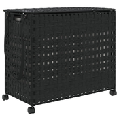 Košara za rublje s kotacima crna 66x35x60 cm od ratana