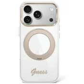 Premium ovitek Guess Ring Stand Script Metal Logo MagSafe za iPhone 17 Pro/18 Pro - clear