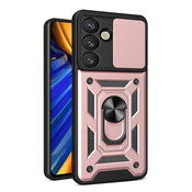 slomart Ohišje Hybrid Armor Camshield z zaščito kamere in kovinskim obročem za Samsung Galaxy S25 - roza
