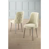 Hanah Home set trpezarijskih stolica Newa 8 kom, krem tkanina Babyface, hromirane metalne noge