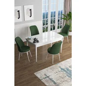Hanah Home trpezarijski set Han, sto na razvlacenje i 4 stolice, bela ploca, kaki zelena tkanina Jerry