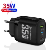 Stenski 35W polnilec Techsuit CHPD174 GaN, USB QC3.0, USB-C PD - črn