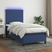 Vidaxl Box spring postelja z vzmetnico LED modra 80x200 cm blago
