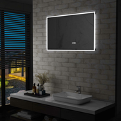 VIDAXL kopalniško LED ogledalo s senzorjem na dotik + ura (100x60cm)