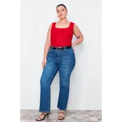 Trendyol Curve Red Square Neck Plain Basic Camisole Plus Size Undershirt