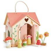 Drvena šumska kućica Rosewood Cottage Tender Leaf Toys s ljuljačkom, vrtom i 4 figurice