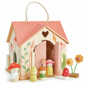 Drevený lesný domček Rosewood Cottage Tender Leaf Toys s hojdačkou záhradkou a 4 postavičkami 42*40*31 cm TL8381