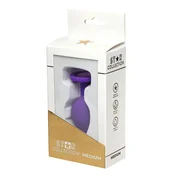 Gardj Europe Star Collection – Vijolični silikonski analni čep M – Svetlo roza kamenček
