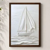 WallXpert uramljena MDF slika 3752KACT-021, bela jedrilica na talasima, reljefni efekat, 37 x 52 cm