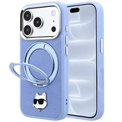 Premium ovitek Karl Lagerfeld Saffiano Ring Stand 360 C Pin za iPhone 17 Pro/18 Pro - light blue