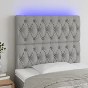 Vidaxl vidaXL Vzglavje postelje z LED svetlo sivo 100x7x118/128 cm blago