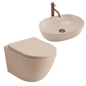 Komplet Stenska WC Školjka Focus + Nadpultni Umivalnik Rea Focus Taupe