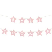 Banner znak za baby shower stars svijetlo ružičasta 290cm x 16.5cm