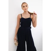 Pleated jumpsuit with straps navy blue