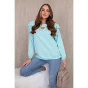 Cotton blouse with ruffles on the shoulders mint