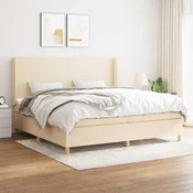 Greatstore Box spring postelja z vzmetnico krem 200x200 cm blago