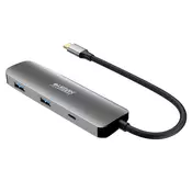OEM URBAN FACTORY, USB-C 4-v-1 večvratni hub HDMI 4K/2 USB-A 3.0/USB-C 3.0 PD 100W, Siva, (5000185072)