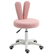 HOMCOM Pisalni stol z zajčjimi ušesi s 5 kolesci in nastavljivo višino, sodoben pisarniški stol iz teddy flisa, pene, plastike in lesa, 53x53x70-84 cm, roza