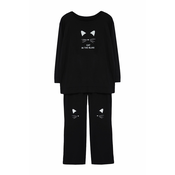 Trendyol Curve Black Cat Printed 2 Thread Knitted Pajama Set