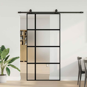shumee vidaXL Drsna vrata z opremo črna 102,5x205 cm kaljeno steklo
