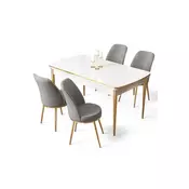 HANAH HOME Rasklopivi trpezarijski sto i stolice (5 delova) Nira White Gold Grey